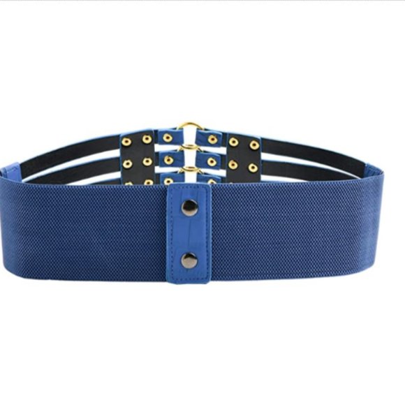 Womens Faux Leather 5 Metal Rings Wide Waist Belt
